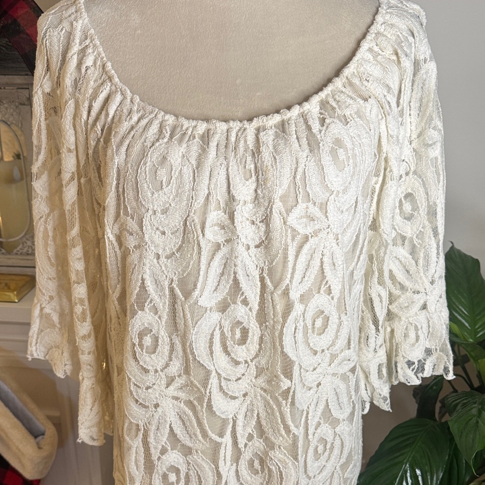 Elegant Cream Lace Midi Dress - Picture 3 of 9